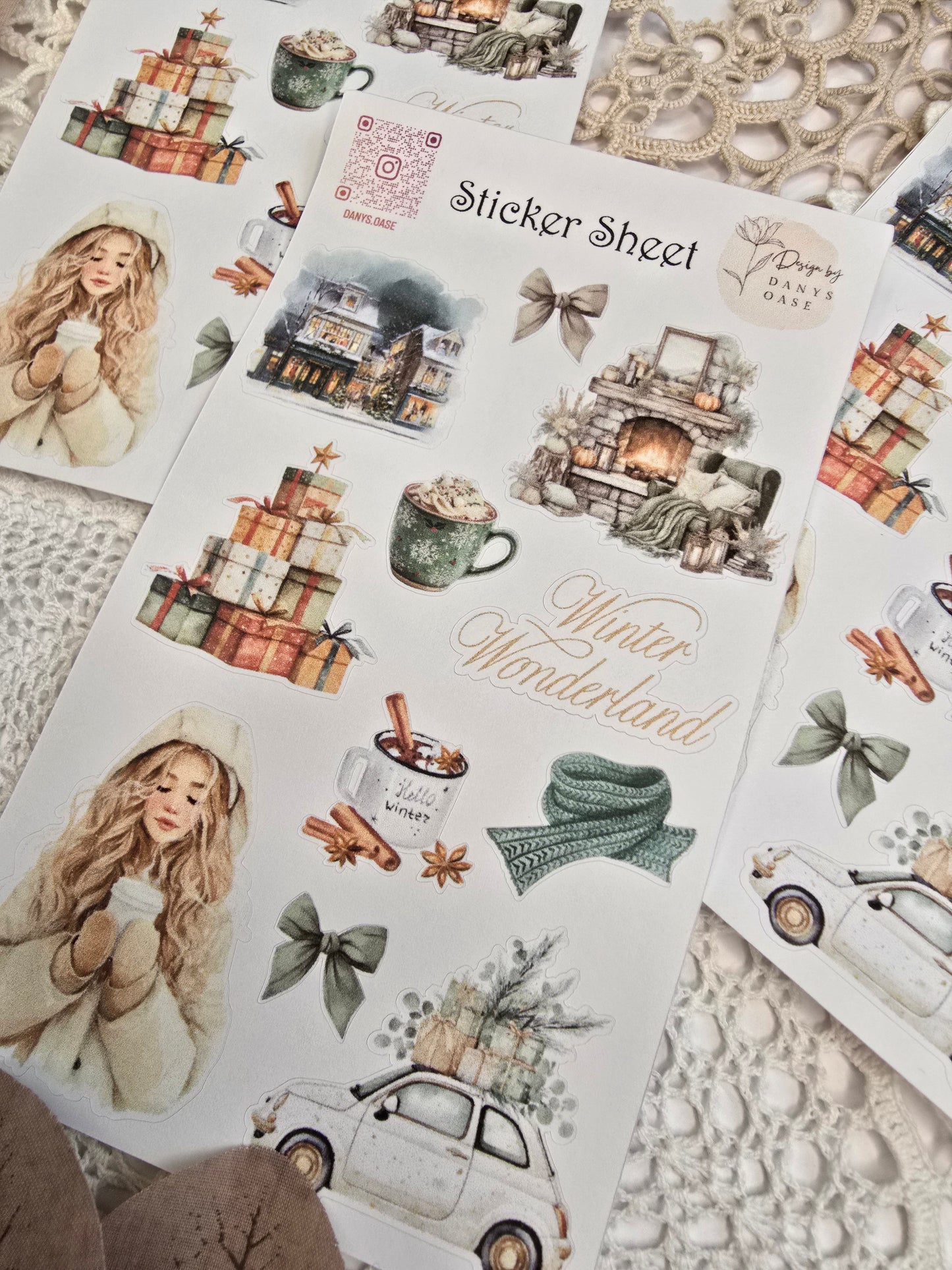 Winter Sticker Set – 11 watercolor motifs with houses &amp; cocoa for journaling &amp; DIY