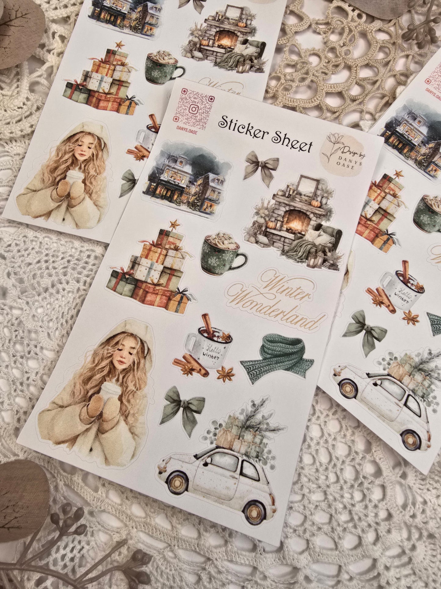 Winter Sticker Set – 11 watercolor motifs with houses &amp; cocoa for journaling &amp; DIY
