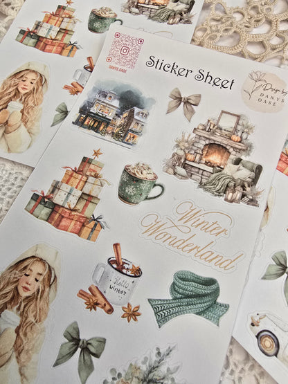 Winter Sticker Set – 11 watercolor motifs with houses &amp; cocoa for journaling &amp; DIY