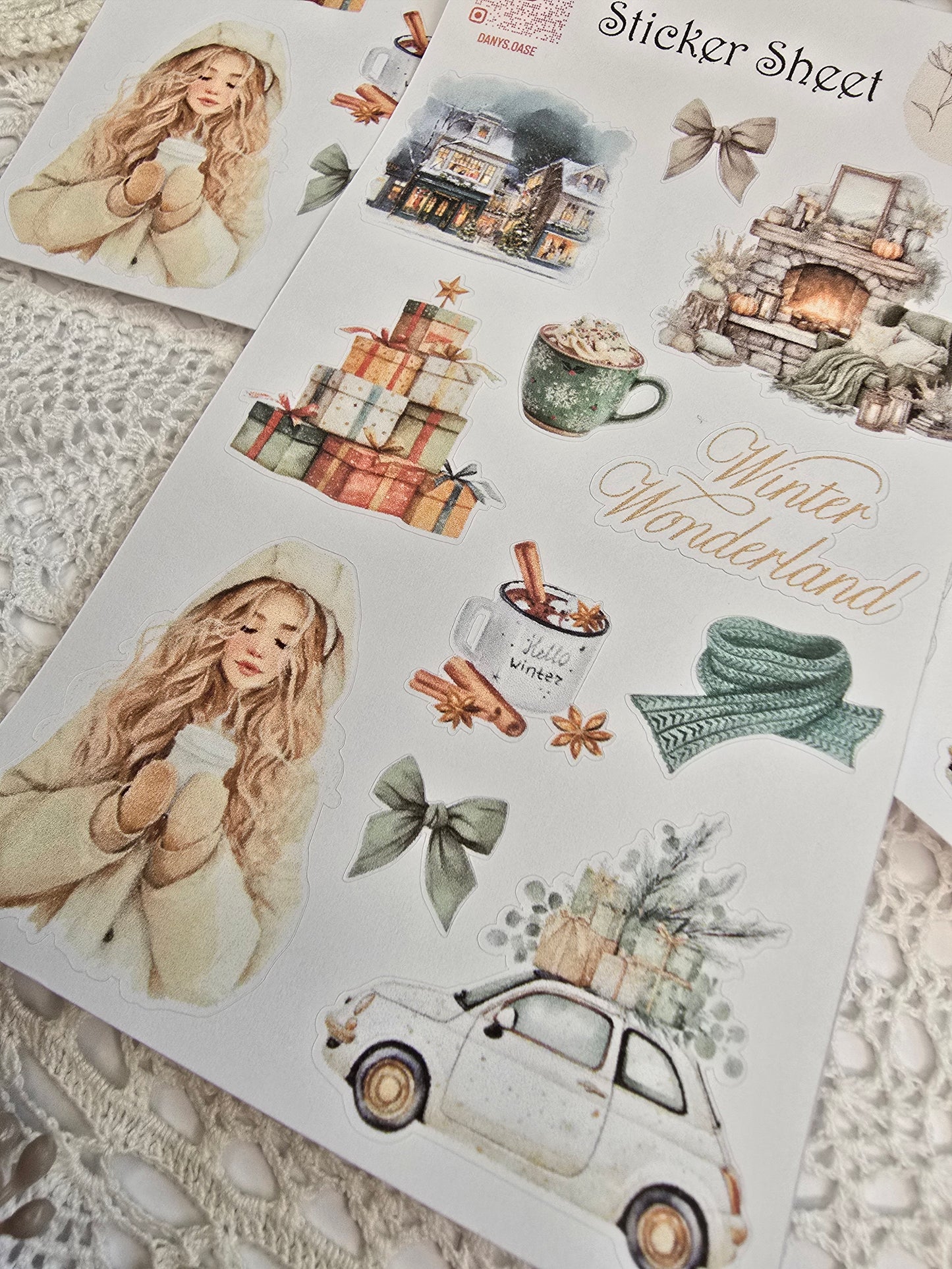 Winter Sticker Set – 11 watercolor motifs with houses &amp; cocoa for journaling &amp; DIY
