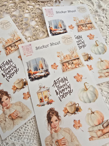 Autumn Sticker Set – 11 pumpkin motifs in watercolor vintage style for journaling &amp; decoration