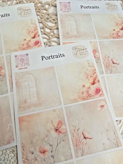 Portrait Sticker Set – 6 florale Pastellmotive