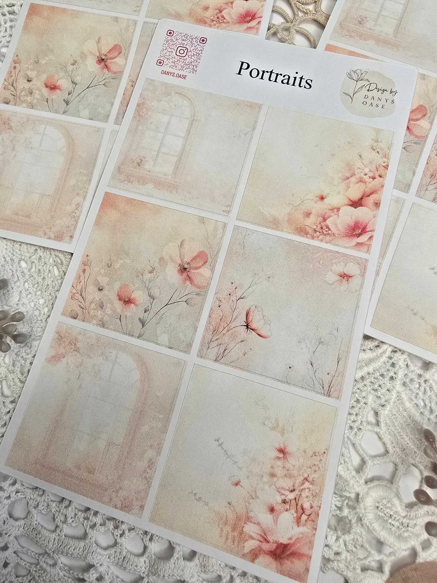 Portrait Sticker Set – 6 florale Pastellmotive