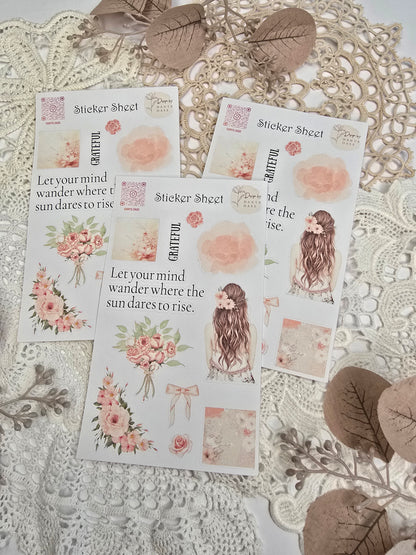 Boho Sticker Set – 11 Pastellmotive mit Mädchen, Blumen & Sprüchen