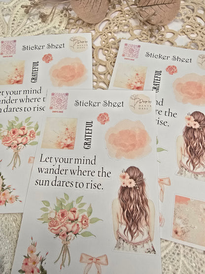 Boho Sticker Set – 11 Pastellmotive mit Mädchen, Blumen & Sprüchen