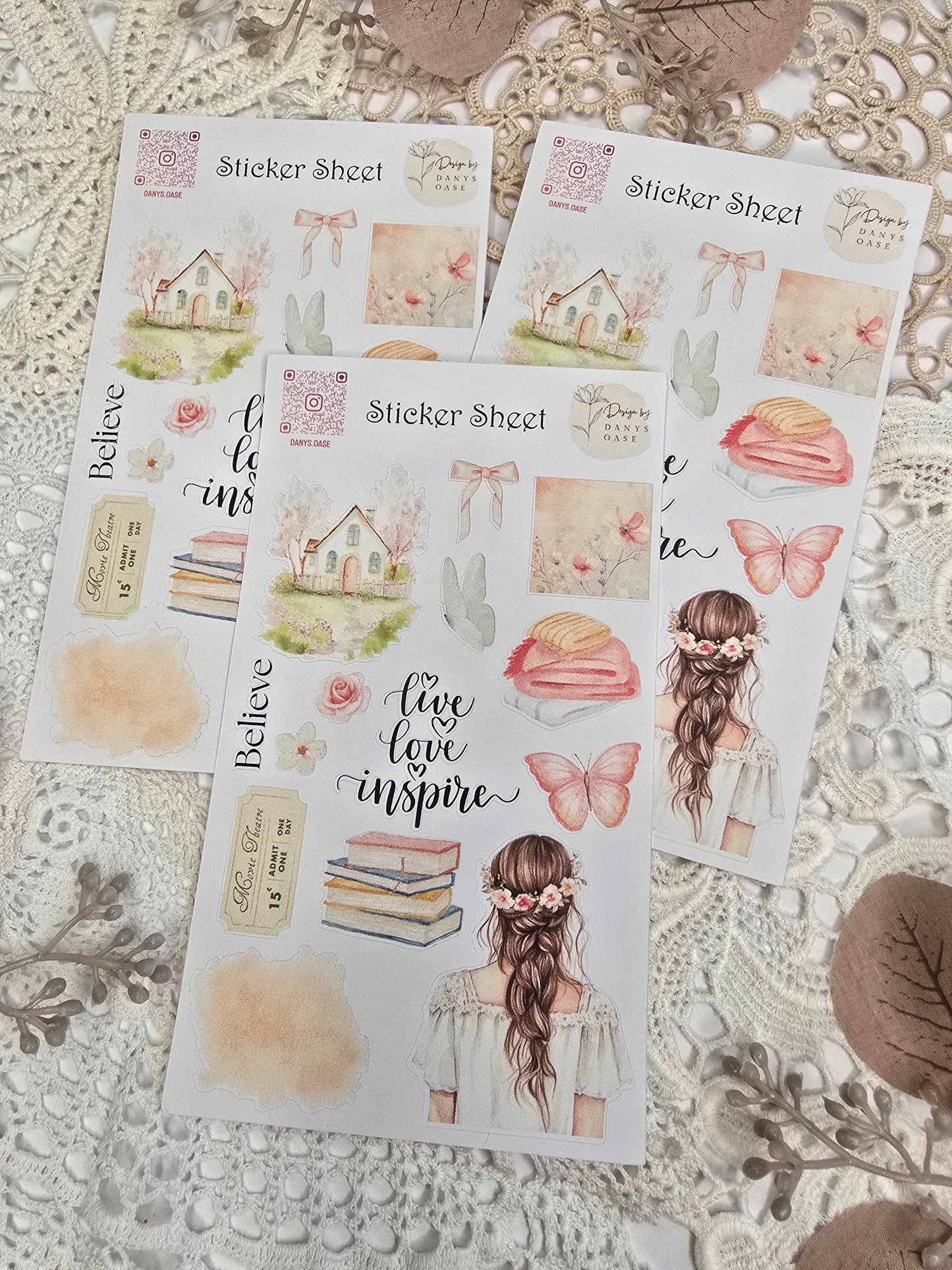 Boho Sticker Set – 10 pastel motifs with girls, sayings &amp; butterflies for journal &amp; DIY