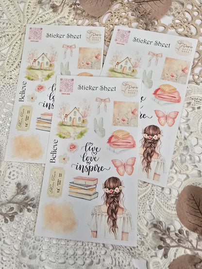 Boho Sticker Set – 10 pastel motifs with girls, sayings &amp; butterflies for journal &amp; DIY