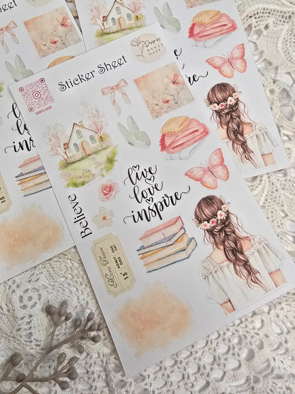Boho Sticker Set – 10 pastel motifs with girls, sayings &amp; butterflies for journal &amp; DIY