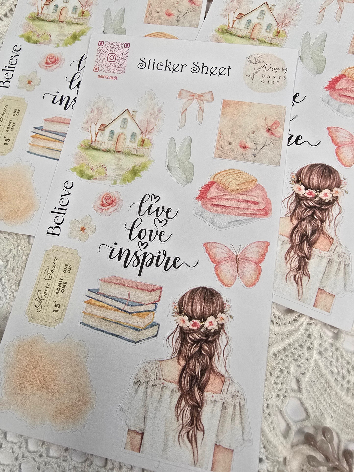 Boho Sticker Set – 10 pastel motifs with girls, sayings &amp; butterflies for journal &amp; DIY