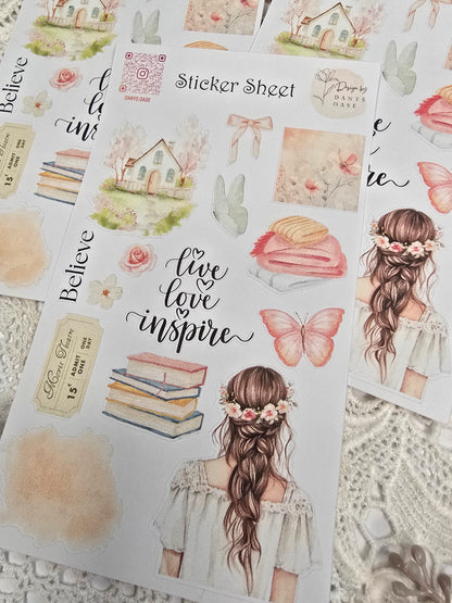 Boho Sticker Set – 10 pastel motifs with girls, sayings &amp; butterflies for journal &amp; DIY