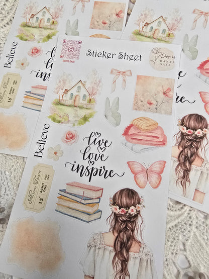 Boho Sticker Set – 10 pastel motifs with girls, sayings &amp; butterflies for journal &amp; DIY
