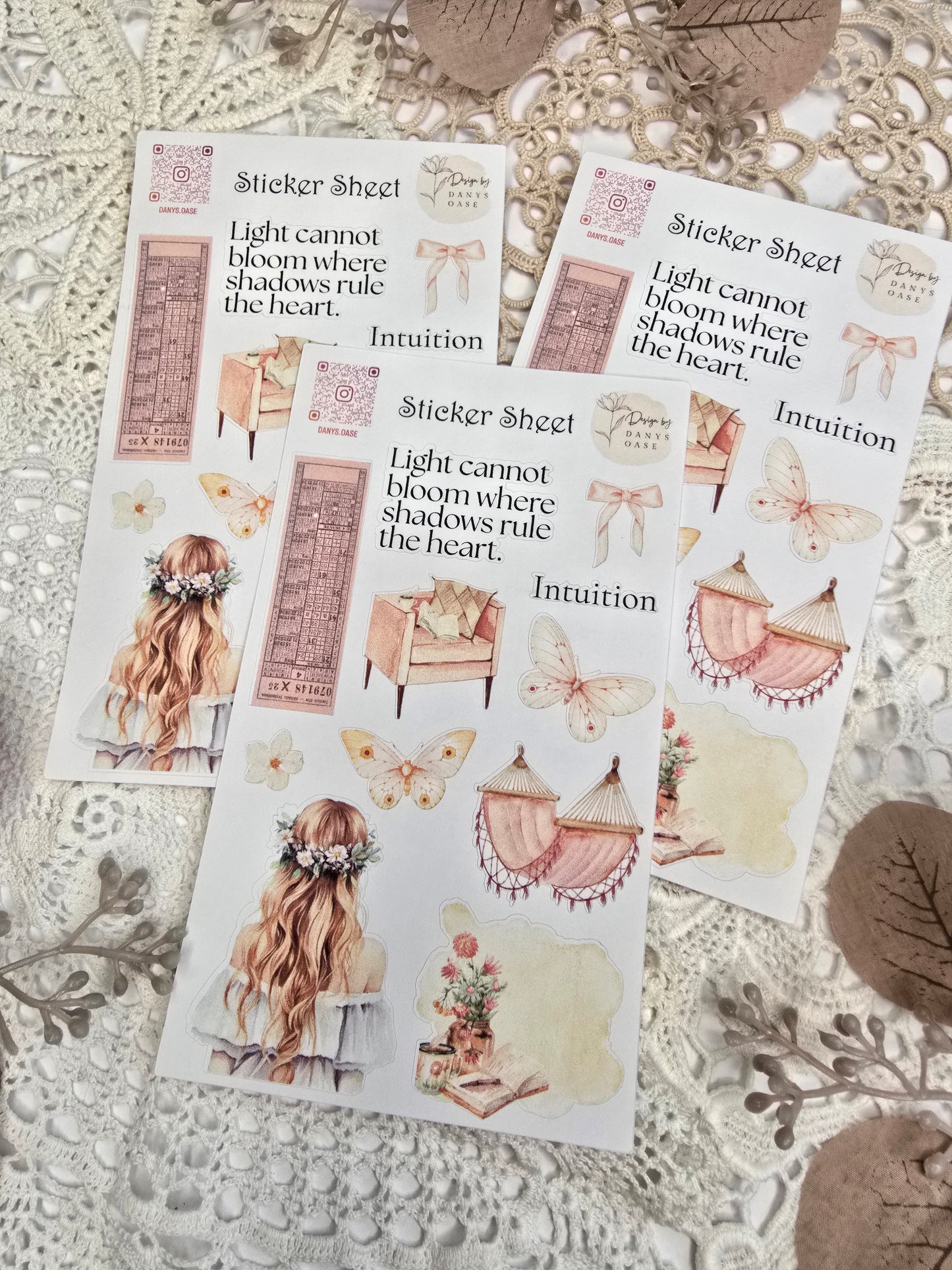 Boho Sticker Set – 11 pastel motifs with girls &amp; sayings for journaling &amp; DIY