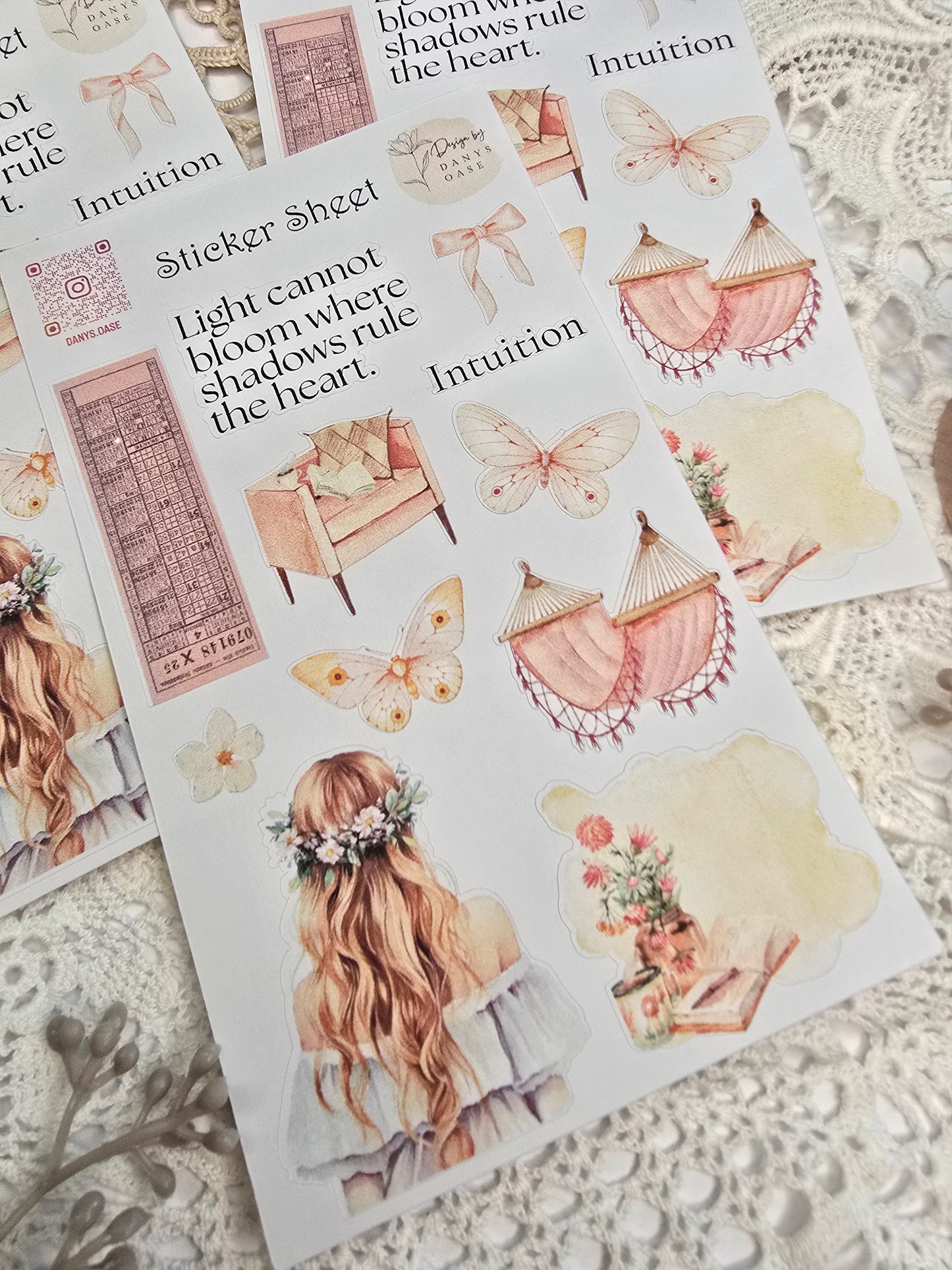 Boho Sticker Set – 11 pastel motifs with girls &amp; sayings for journaling &amp; DIY