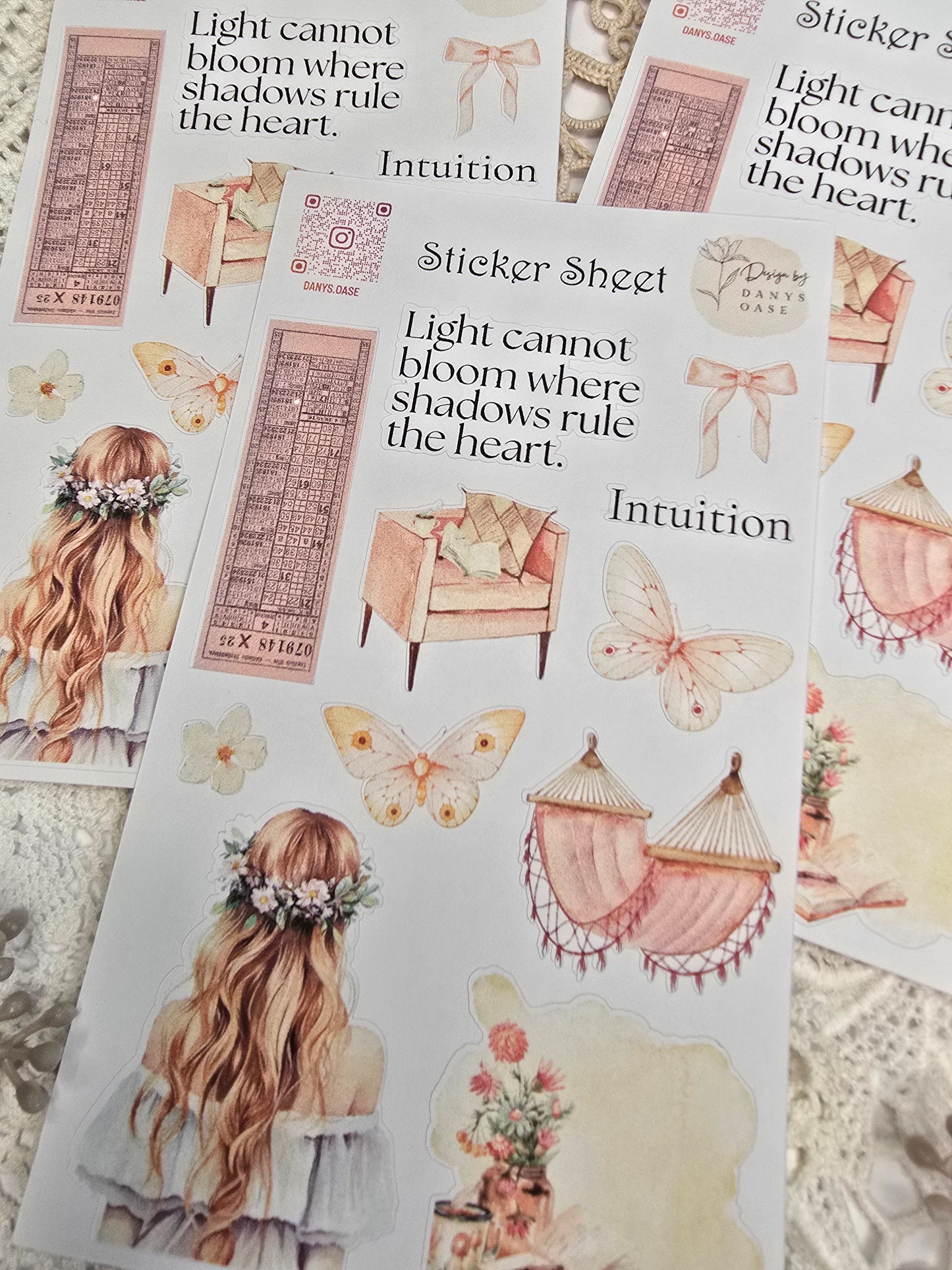 Boho Sticker Set – 11 pastel motifs with girls &amp; sayings for journaling &amp; DIY