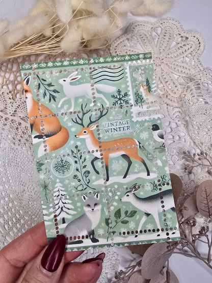 Briefmarke „Waldtiere in Grün“ – Handmade Mini-Serie