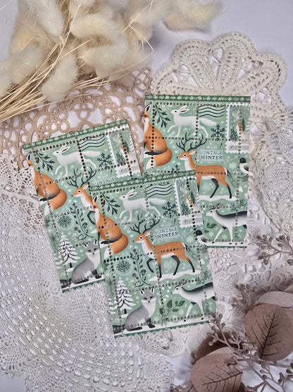 Briefmarke „Waldtiere in Grün“ – Handmade Mini-Serie