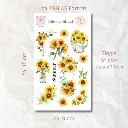 Sonnenblumen Sticker Set – 12 Aquarell-Motive