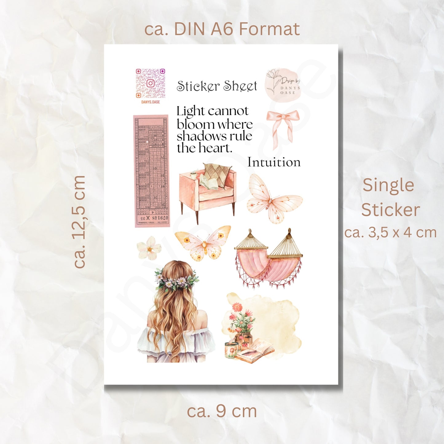 Boho Sticker Set – 11 pastel motifs with girls &amp; sayings for journaling &amp; DIY