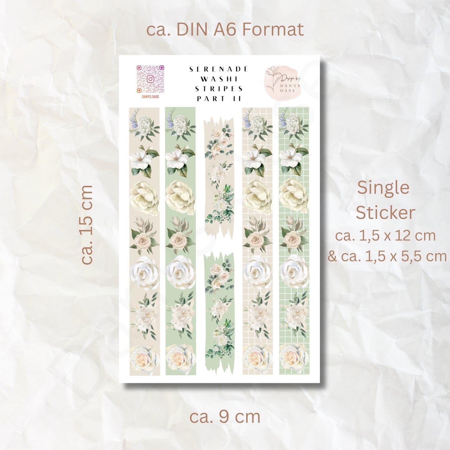 Faux Washi Stripes – 6 florale Vintage-Sticker