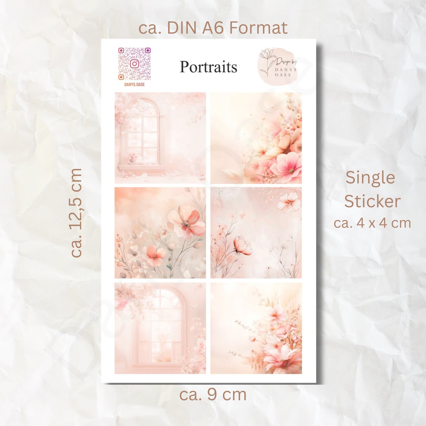 Portrait Sticker Set – 6 florale Pastellmotive