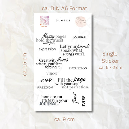 Sticker „Journal Quotes“ – 13 typografische Schwarz-Weiß-Zitate