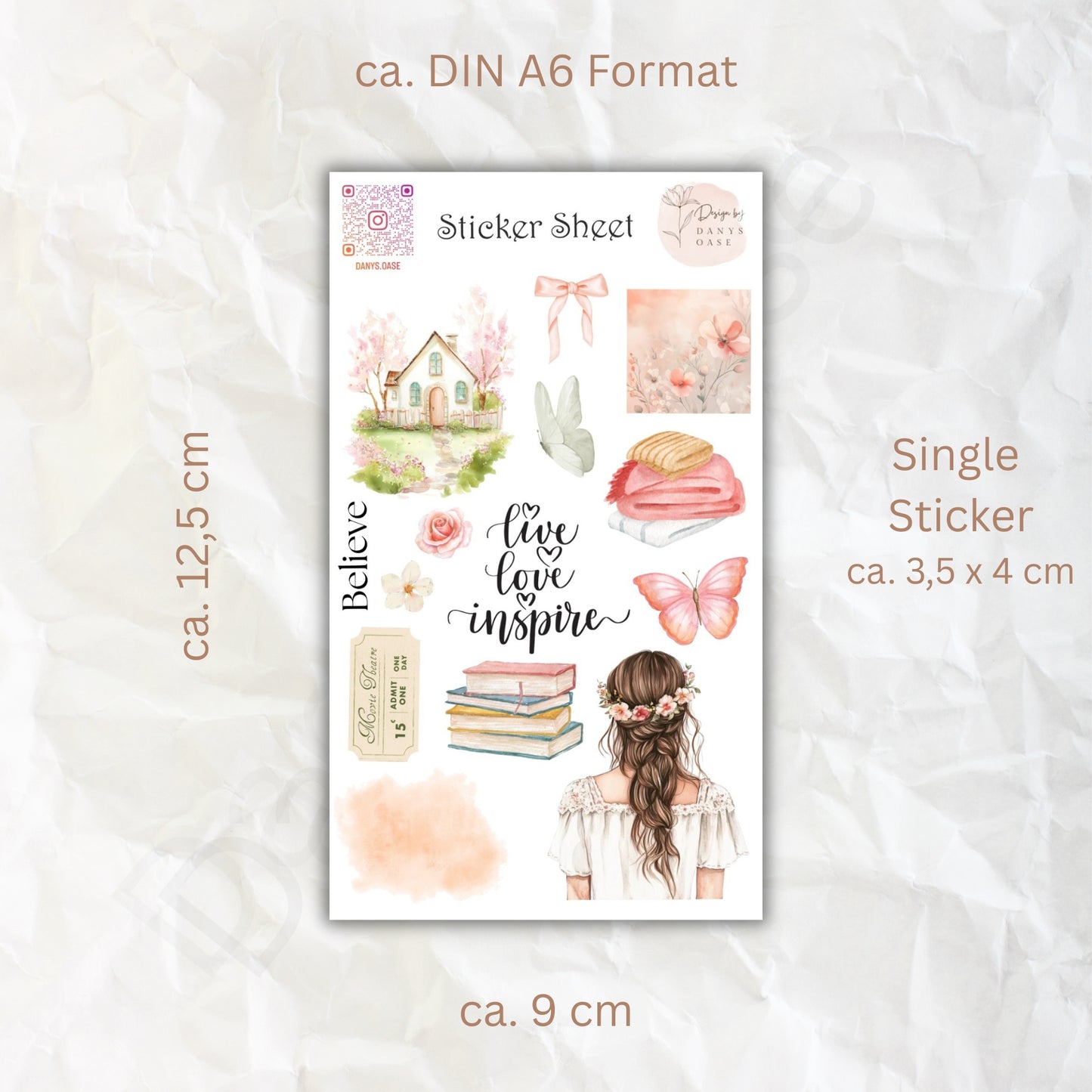 Boho Sticker Set – 10 pastel motifs with girls, sayings &amp; butterflies for journal &amp; DIY