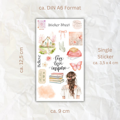 Boho Sticker Set – 10 pastel motifs with girls, sayings &amp; butterflies for journal &amp; DIY