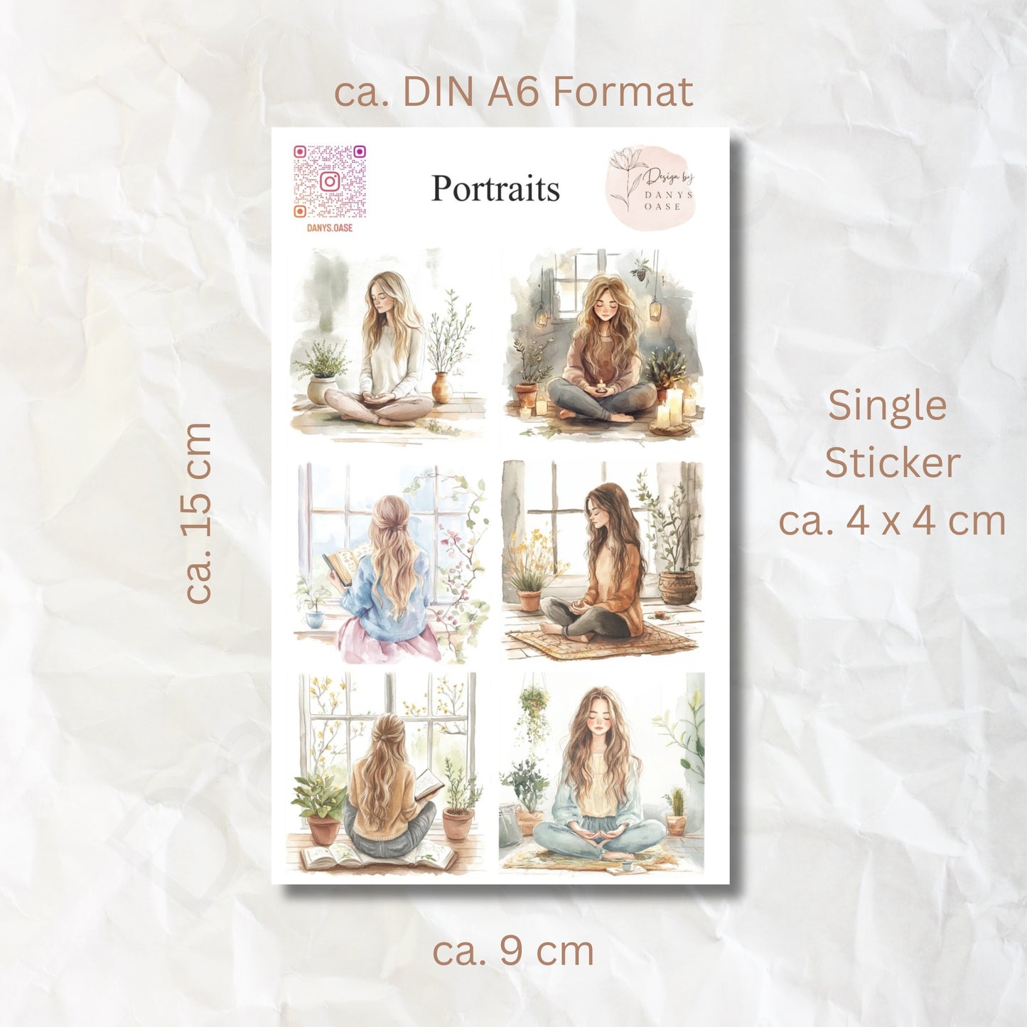 Achtsamkeit Sticker Set – 6 Aquarell-Motive