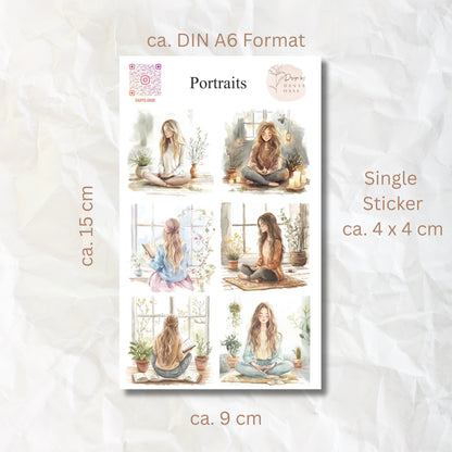 Achtsamkeit Sticker Set – 6 Aquarell-Motive