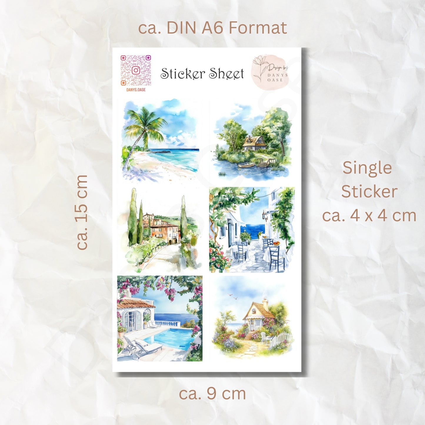 Holiday Sticker Set · 6 Watercolor Motifs · Journal Decoration Stickers · Summer Collage Scrapbooking