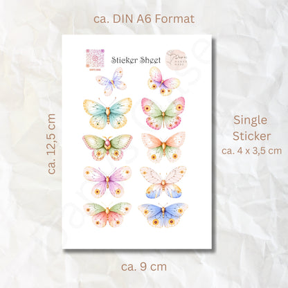 Butterfly Sticker Set – 10 colorful motifs for journaling, scrapbooking &amp; DIY