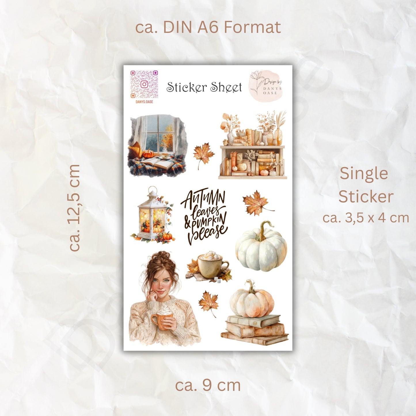 Autumn Sticker Set – 11 pumpkin motifs in watercolor vintage style for journaling &amp; decoration