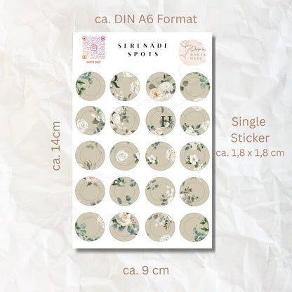 Sticker Set „Serenade Spots“ – 20 florale Vintage-Kreise
