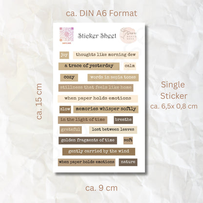 Sticker „Vintage Quotes“ – 19 poetische Wort-Sticker in Sepiatönen