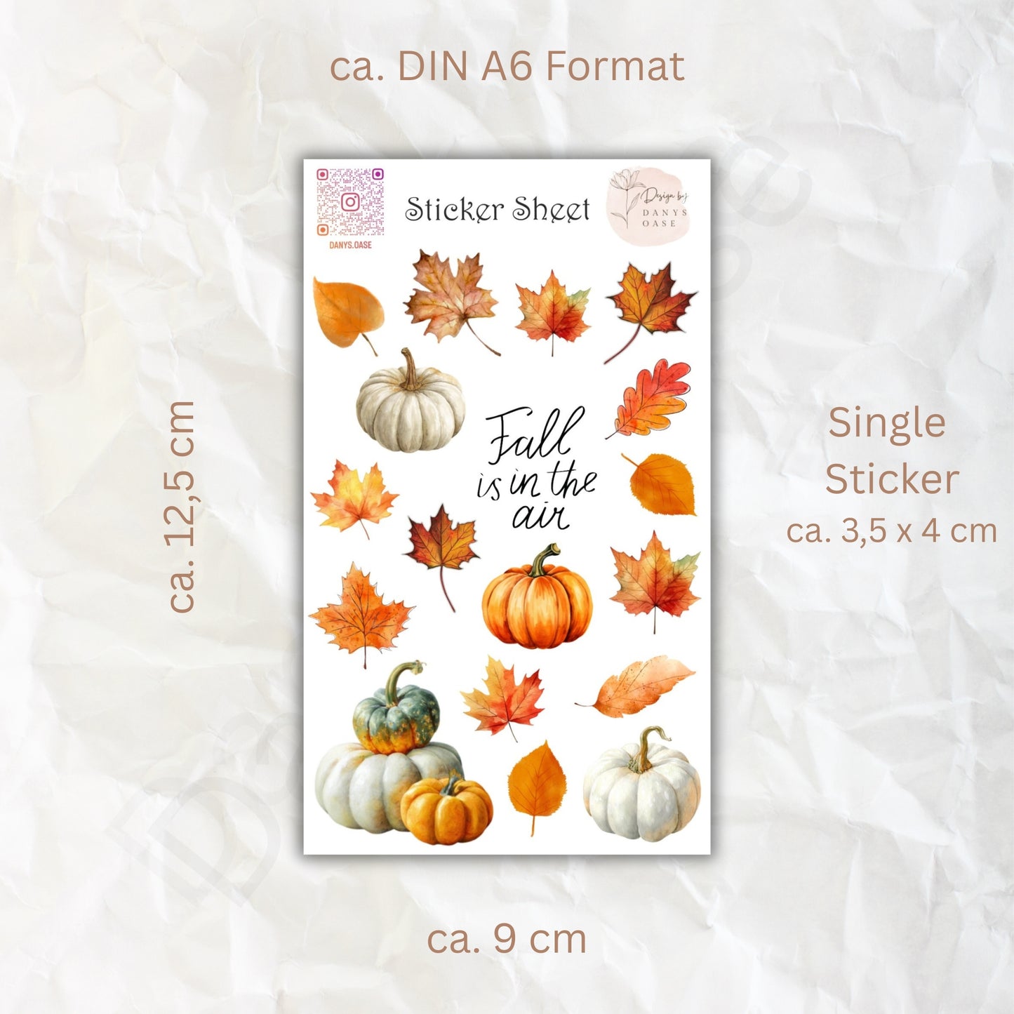 Herbst Sticker Set – 18 Aquarellmotive mit Kürbis & Blatt