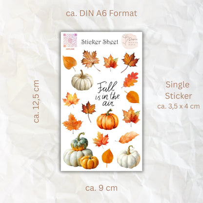 Herbst Sticker Set – 18 Aquarellmotive mit Kürbis & Blatt