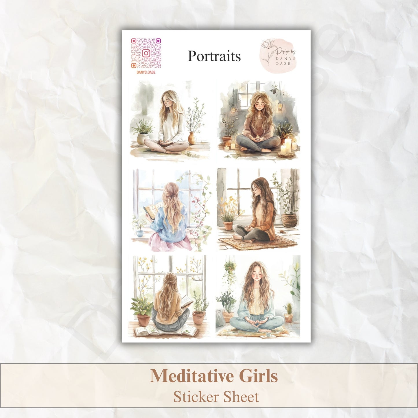 Achtsamkeit Sticker Set – 6 Aquarell-Motive