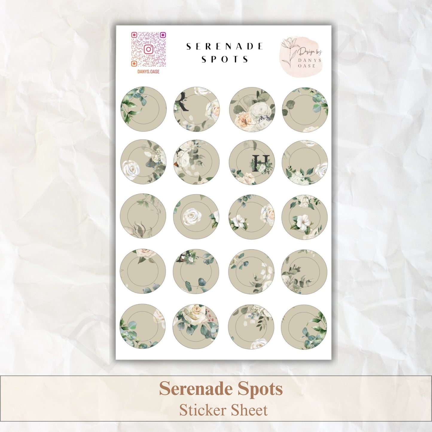 Sticker Set „Serenade Spots“ – 20 florale Vintage-Kreise