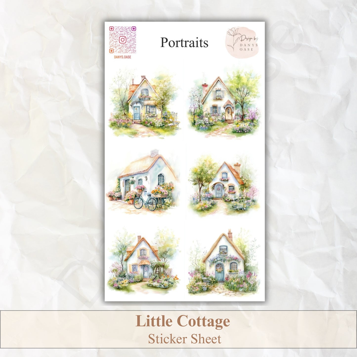 Cottage Portraits II – 6 Aquarell-Sticker mit Landhausmotiven