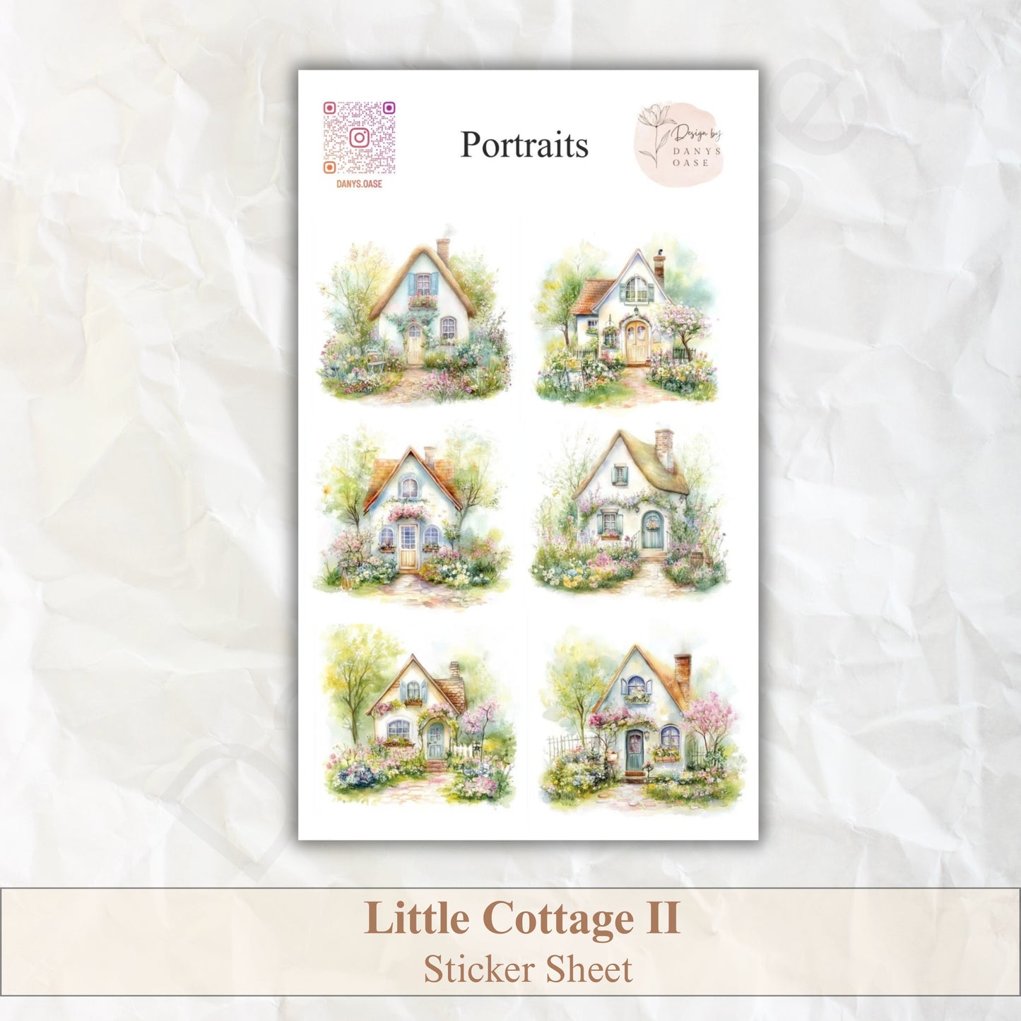 Cottage Portraits II – 6 Aquarell-Sticker mit Landhausmotiven