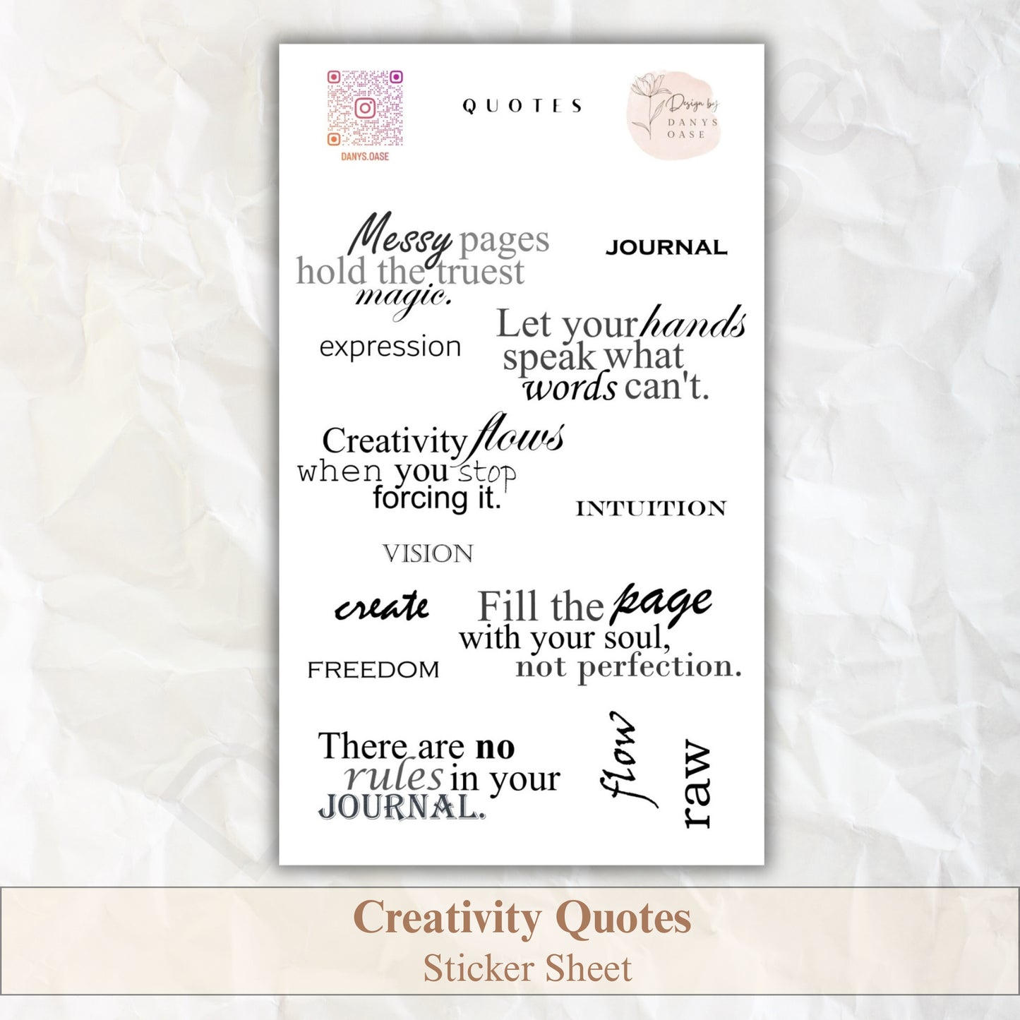 Sticker „Journal Quotes“ – 13 typografische Schwarz-Weiß-Zitate