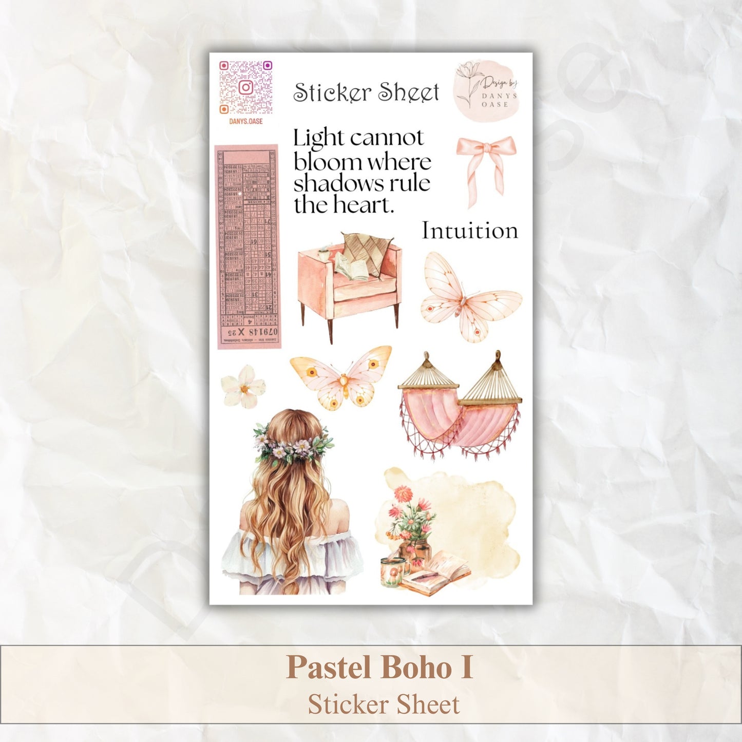 Boho Sticker Set – 11 pastel motifs with girls &amp; sayings for journaling &amp; DIY