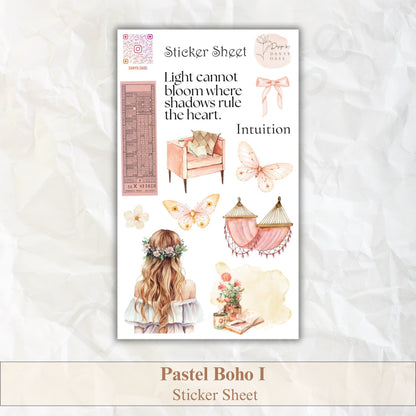 Boho Sticker Set – 11 pastel motifs with girls &amp; sayings for journaling &amp; DIY