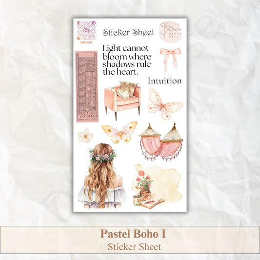 Boho Sticker Set – 11 Pastellmotive mit Mädchen & Sprüchen