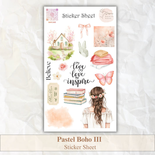 Boho Sticker Set – 10 Pastellmotive mit Mädchen, Sprüchen & Schmetterlingen