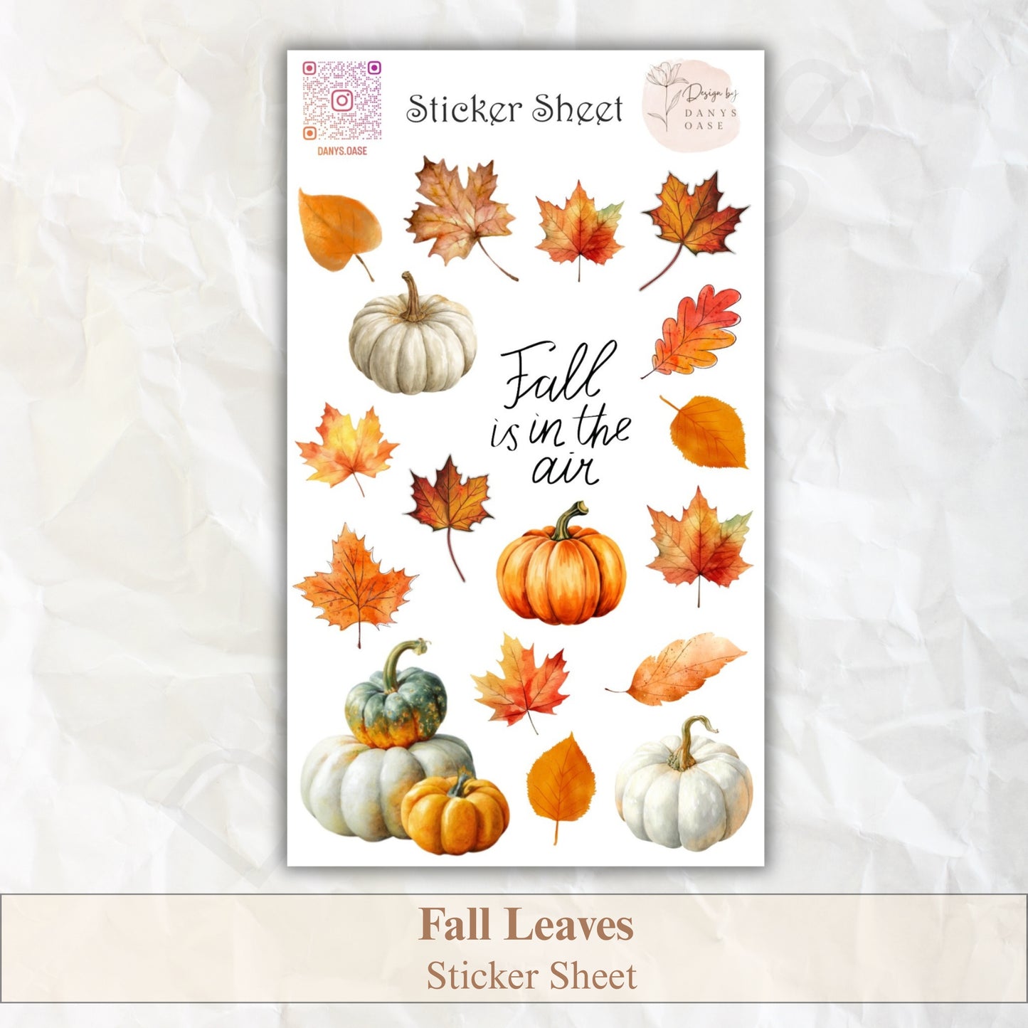 Herbst Sticker Set – 18 Aquarellmotive mit Kürbis & Blatt