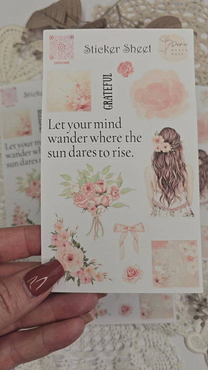 Boho Sticker Set – 11 Pastellmotive mit Mädchen, Blumen & Sprüchen