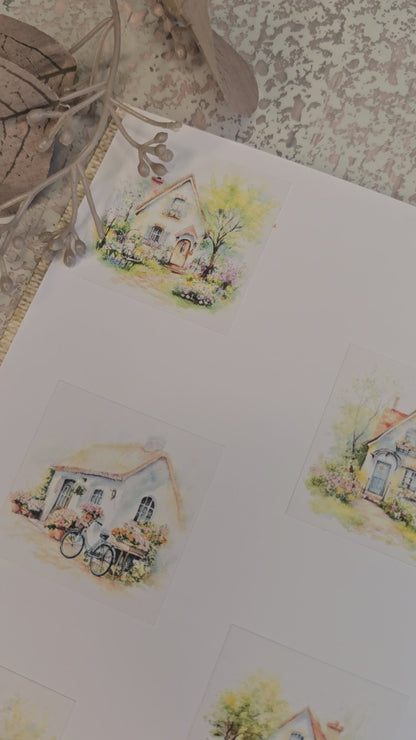 Cottage Portraits II – 6 Aquarell-Sticker mit Landhausmotiven