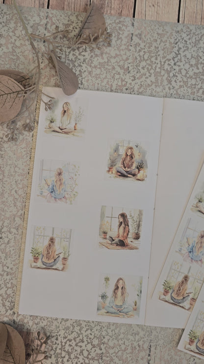 Achtsamkeit Sticker Set – 6 Aquarell-Motive