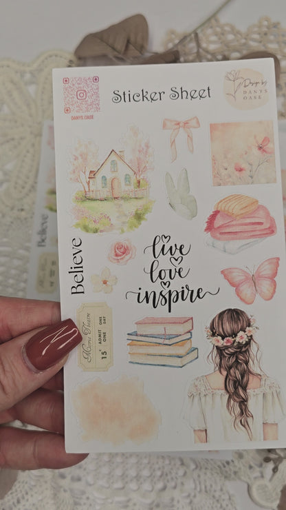 Boho Sticker Set – 10 pastel motifs with girls, sayings &amp; butterflies for journal &amp; DIY